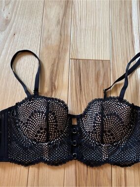 Adore Me Margaritte Black Lace Gold Ring Cutouts Balconette Bra